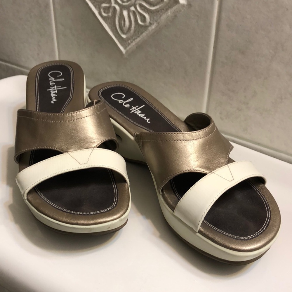 Metallic Leather wedge sandals